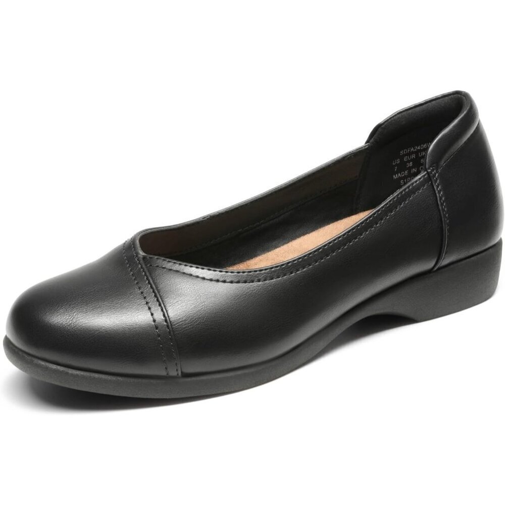 Dream Pairs Women's Black Polyurethane (PU) Low Wedge Heels Ballet Flats